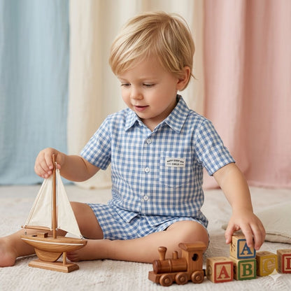 Boys Gingham Check Shirt & Shorts Set