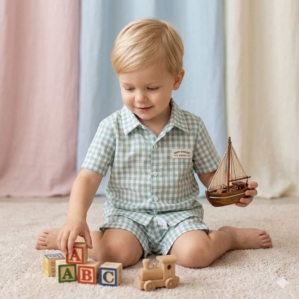 Boys Gingham Check Shirt & Shorts Set