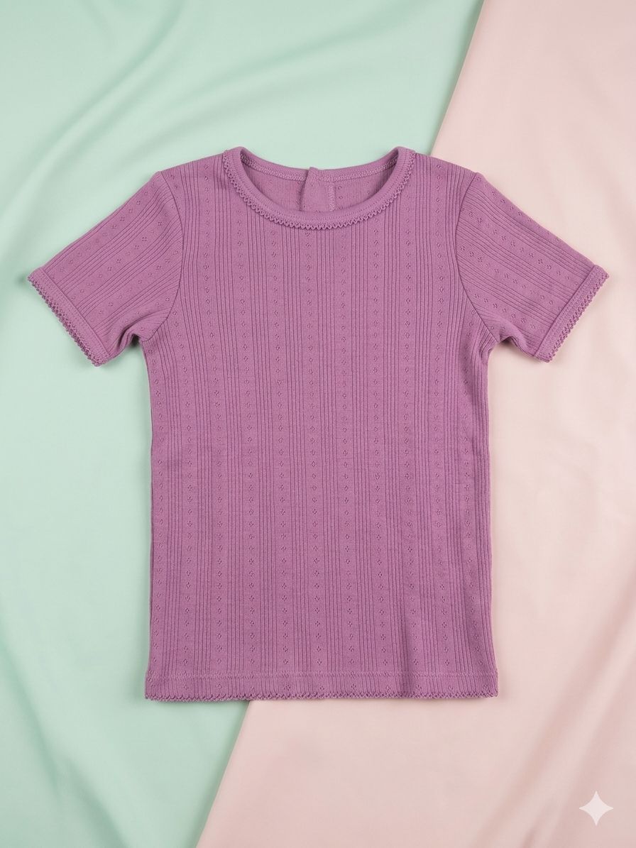 Cotton Lavender Pointelle Ribbed T-Shirt