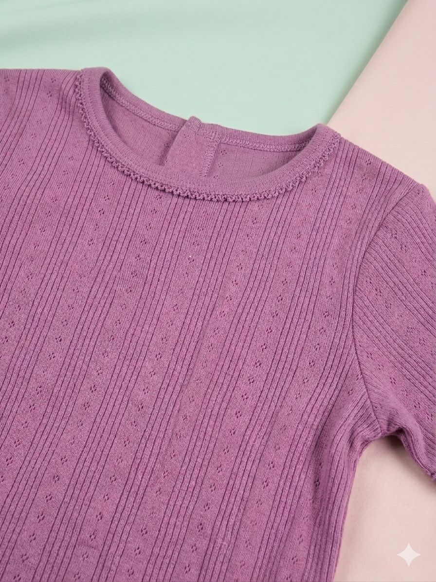 Cotton Lavender Pointelle Ribbed T-Shirt