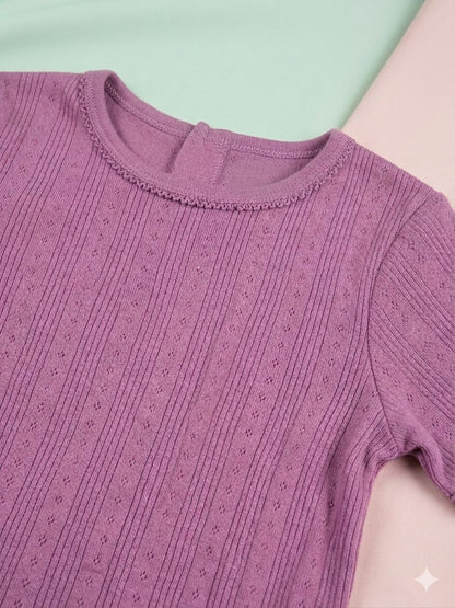 Cotton Lavender Pointelle Ribbed T-Shirt
