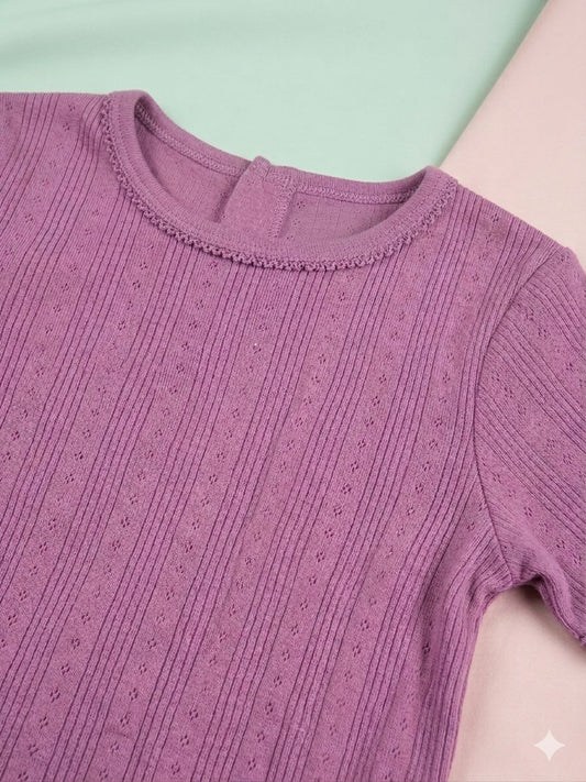 Cotton Lavender Pointelle Ribbed T-Shirt
