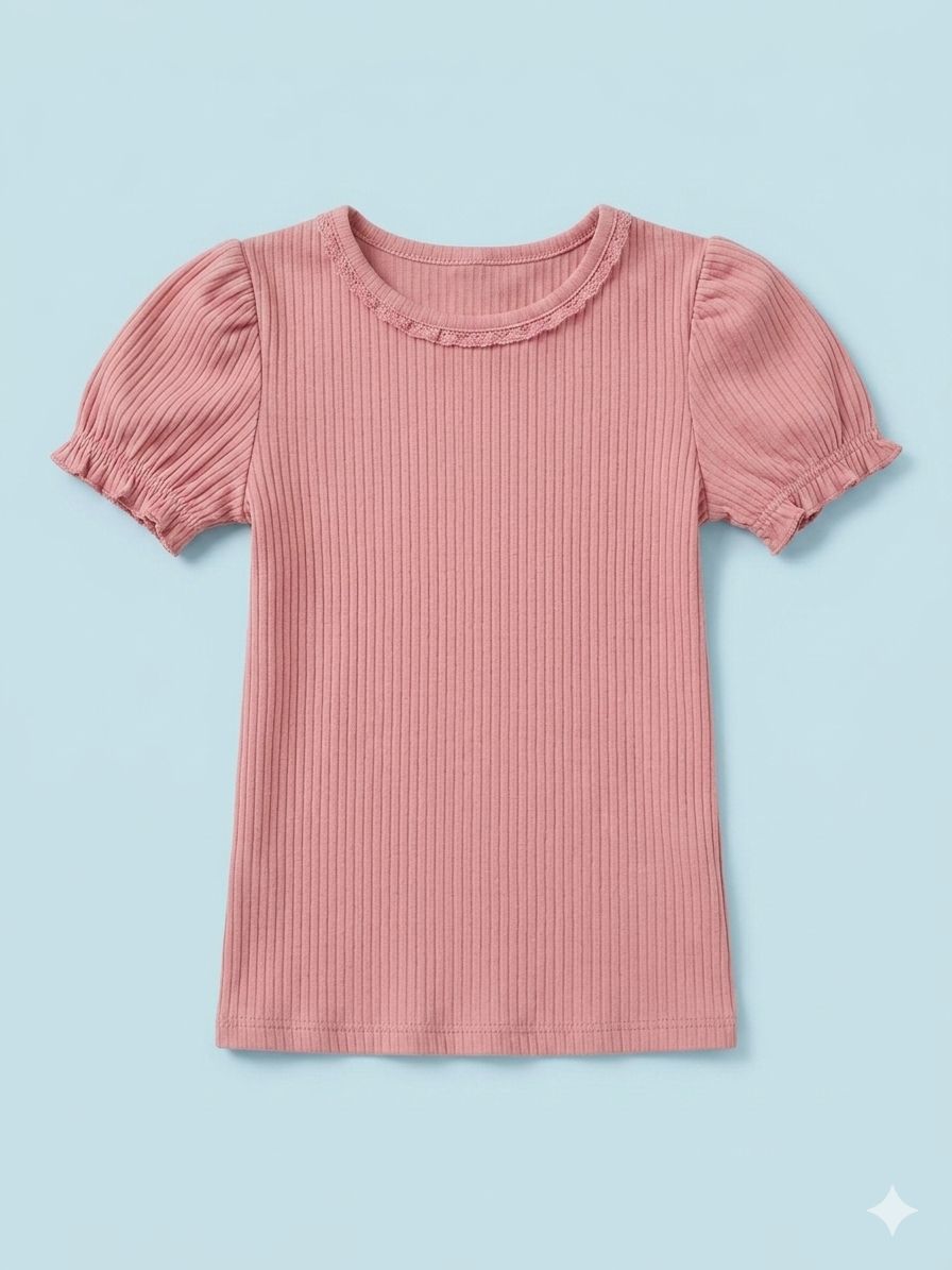 Pink Ribbed Puff Sleeve Top l Cotton