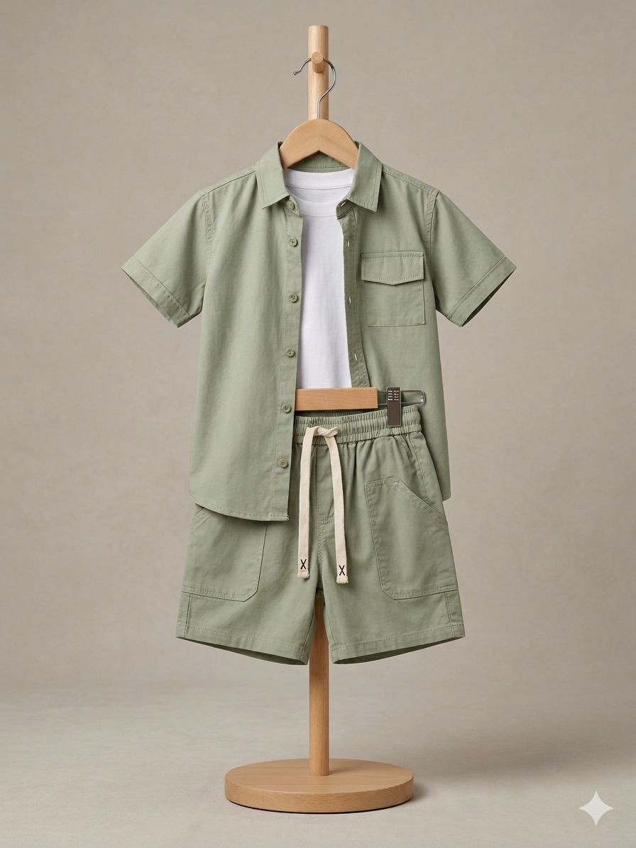Boys Sage Green Cargo Set - 3 Pieces