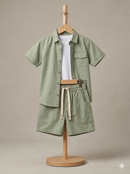 Boys Sage Green Cargo Set - 3 Pieces
