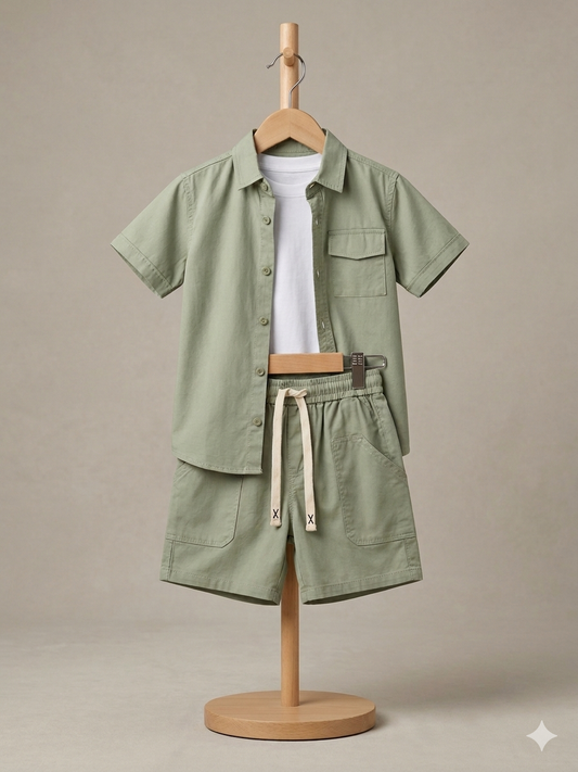 Boys Sage Green Cargo Set - 3 Pieces