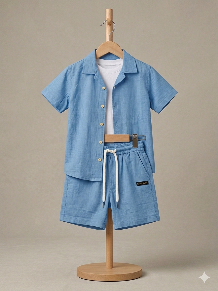 Boys Blue Linen Cargo Set