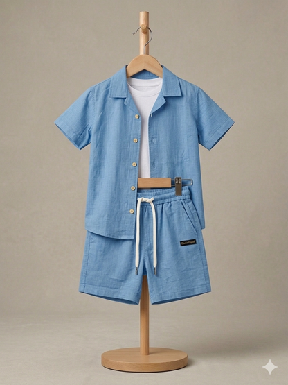 Boys Blue Linen Cargo Set