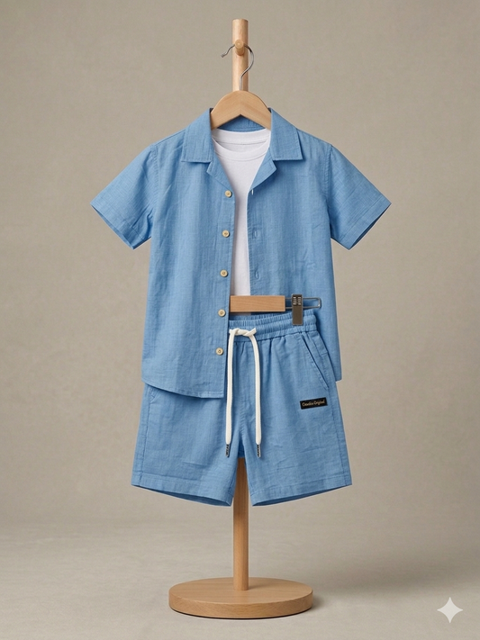 Boys Blue Linen Cargo Set