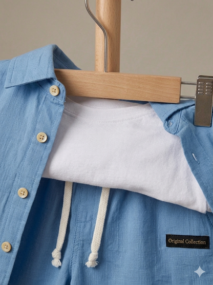 Boys Blue Linen Cargo Set