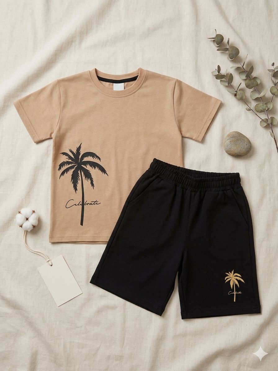 Boys beige Celebrate Palm Tree Set
