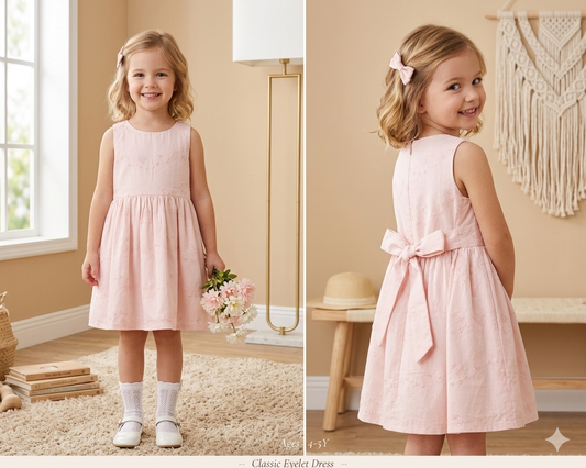 Girls Pink Embroidered Rose Bow-Back Dress