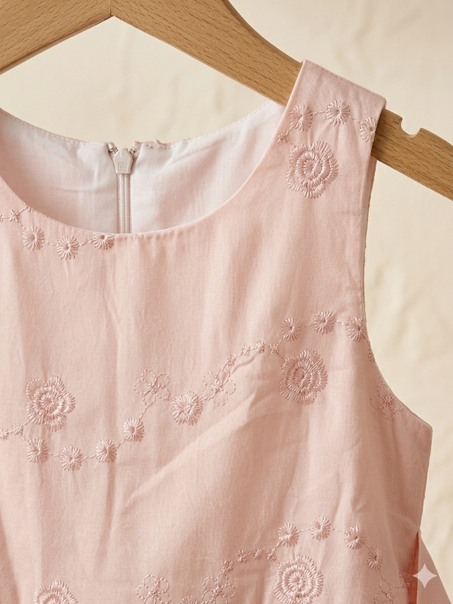 Girls Pink Embroidered Rose Bow-Back Dress