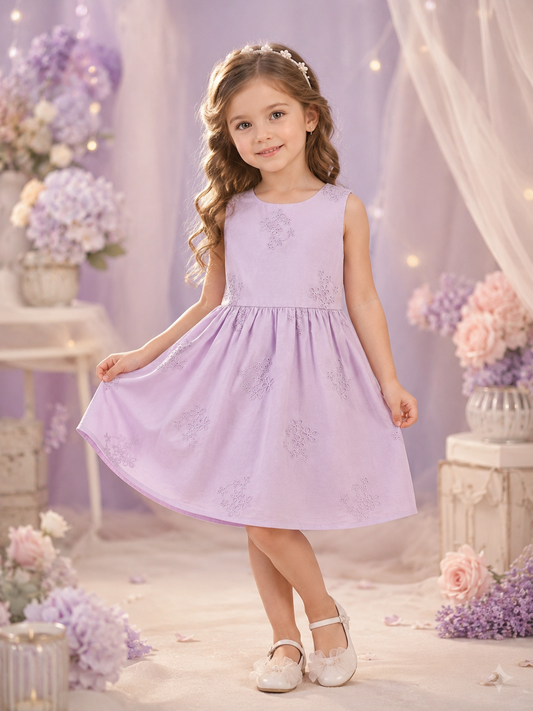 Lilac Lavender Embroidered Bow Dress