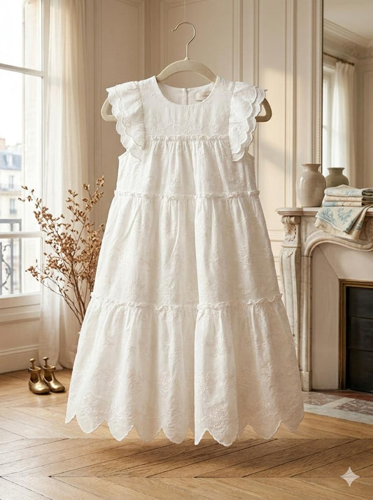 La Broderie – Girls French Style White Lace Tiered Dress
