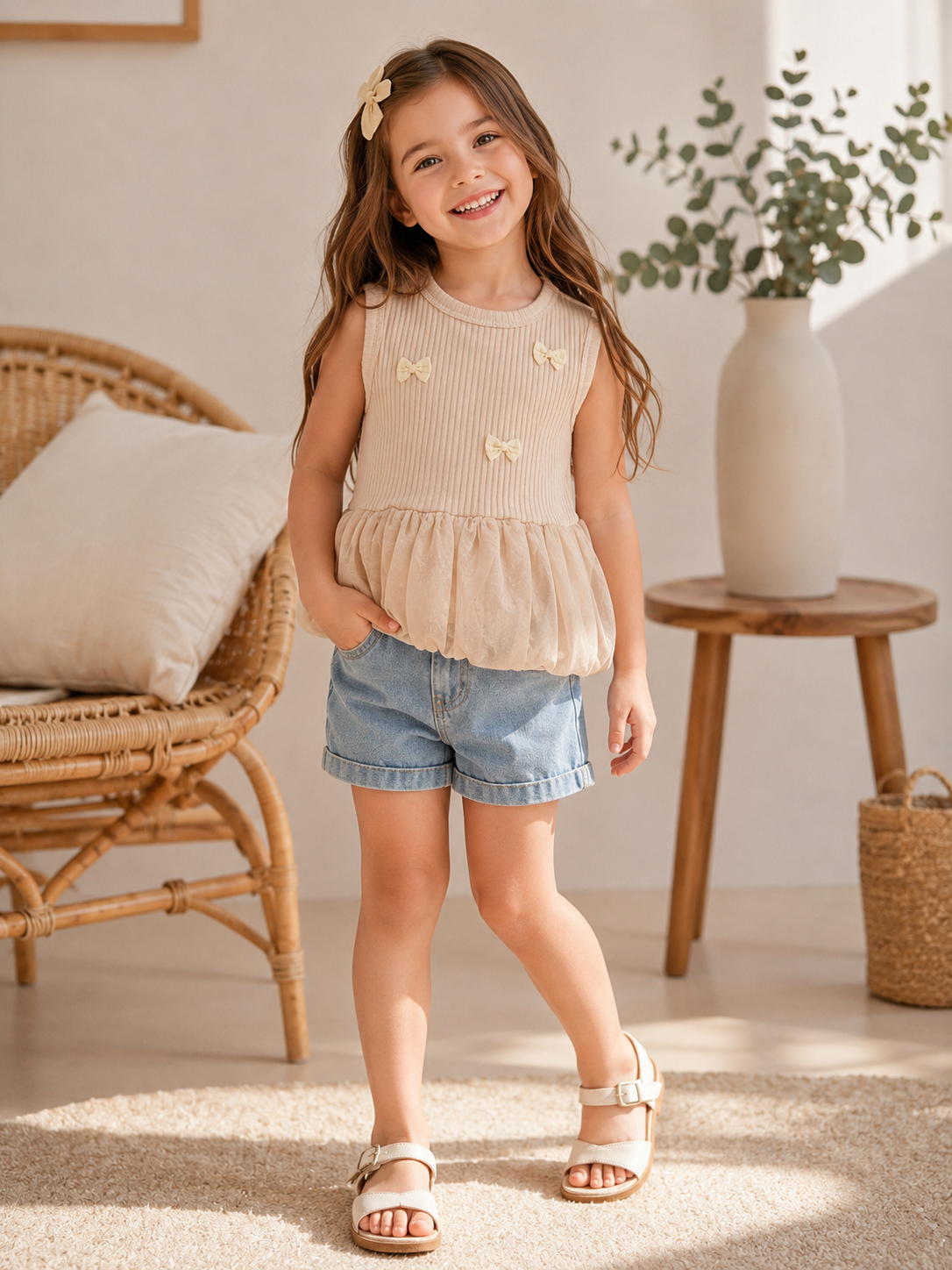 Girls Bow Tulle Top