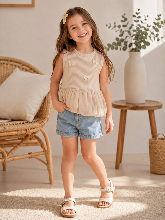 Girls Bow Tulle Top