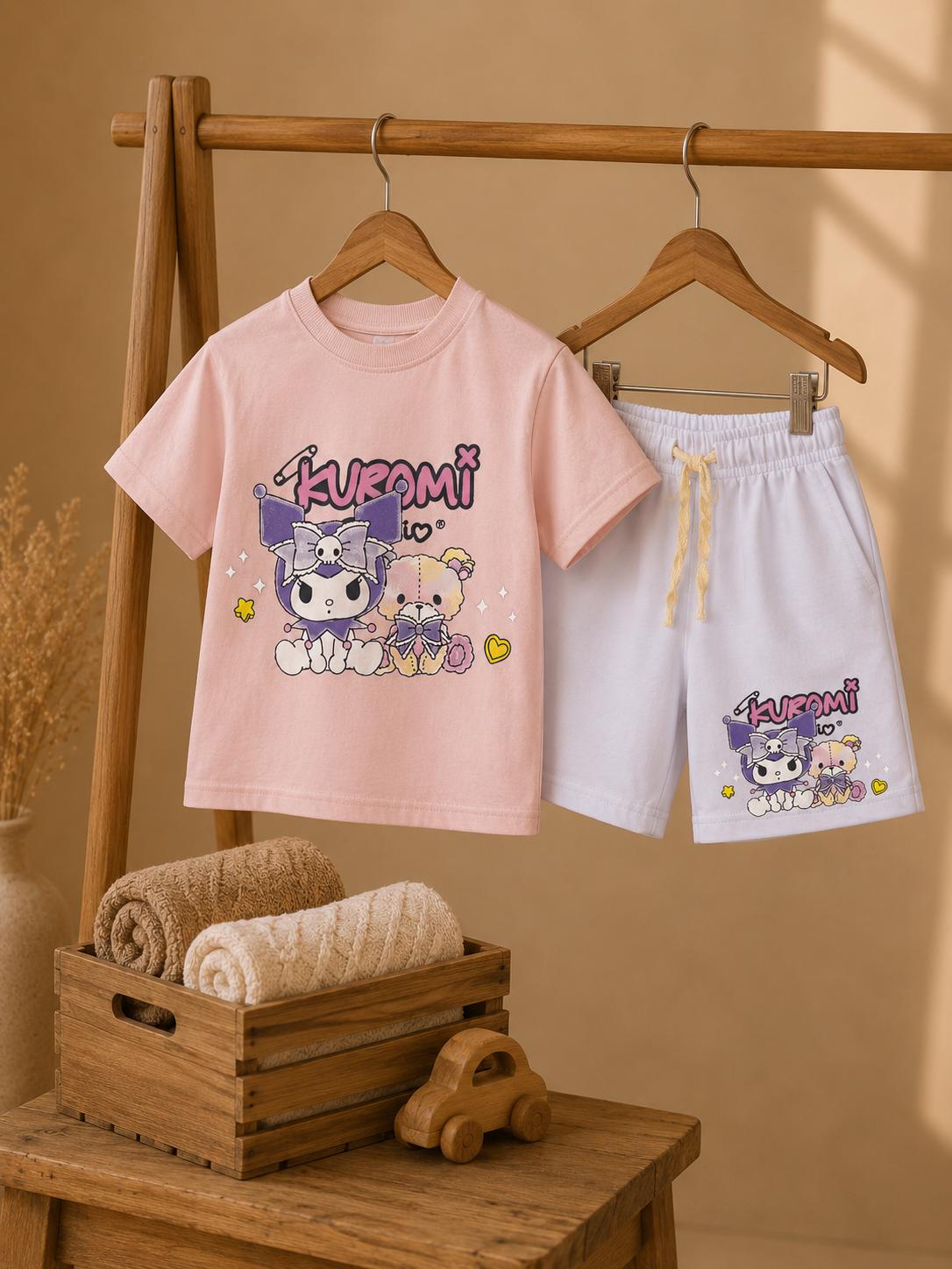 Girls Graphic Cotton T-Shirt & Shorts Set – Kids