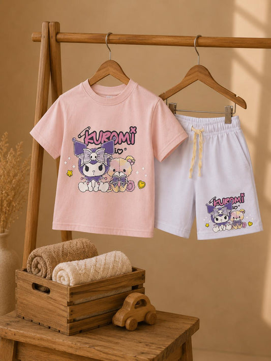 Girls Graphic Cotton T-Shirt & Shorts Set – Kids