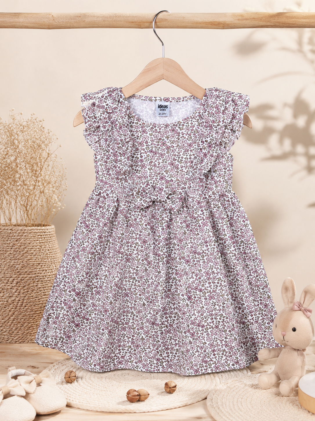 Floral Ruffle Dress - White