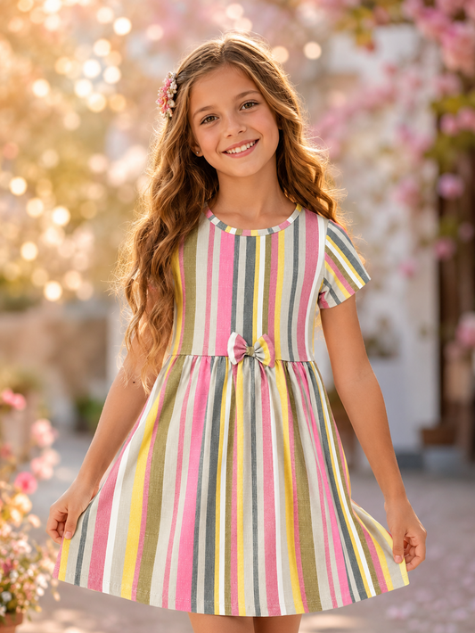 Rainbow Stripe Bow Dress