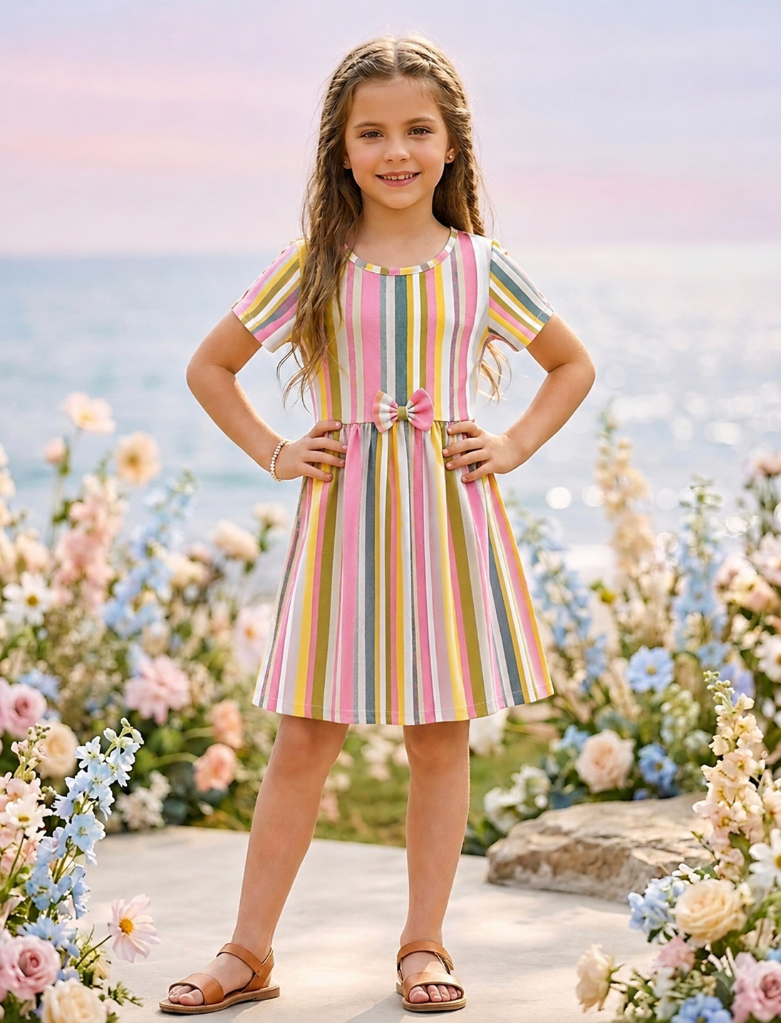 Rainbow Stripe Bow Dress
