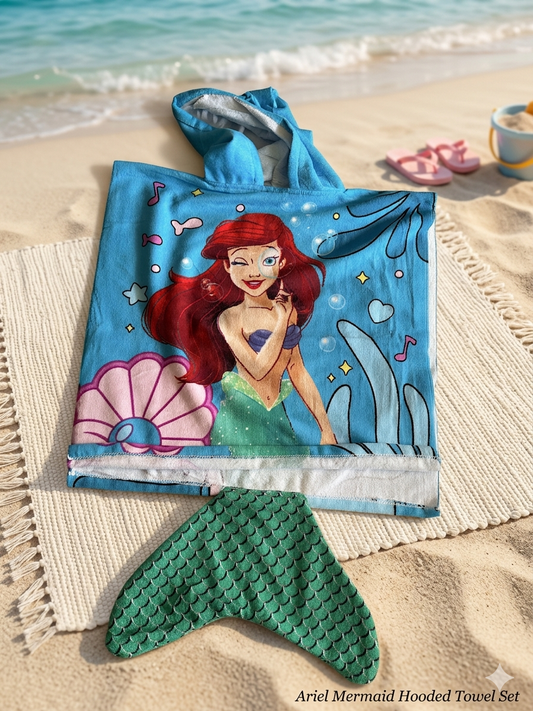 Ariel Mermaid Girls Hooded Poncho Towel