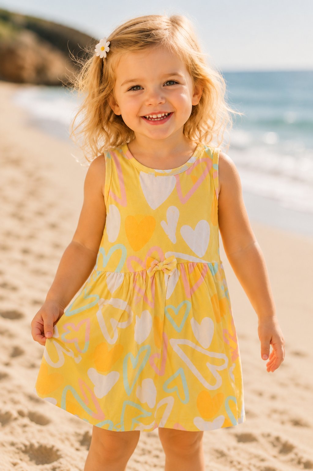 Yellow Hearts Summer Girls Dress