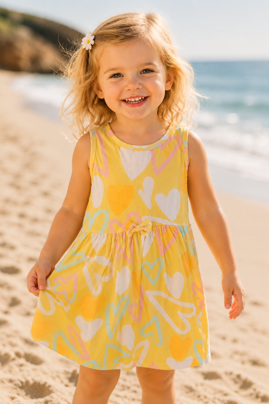 Yellow Hearts Summer Girls Dress