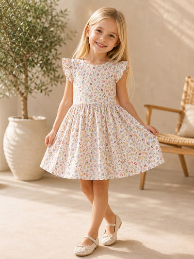 Floral White Dress - Ribbon