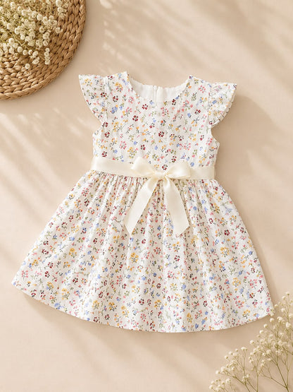 Floral White Dress - Ribbon
