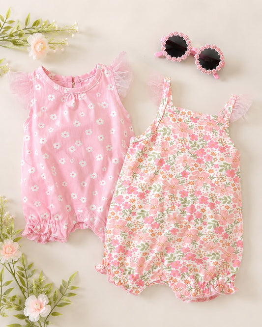 Baby Girl 2-Pack Romper- Lace Floral + Eyeglasses