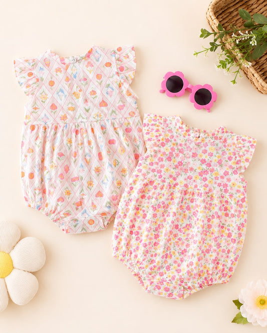 Baby Girl 2-Pack Cotton Rompers in floral color Print