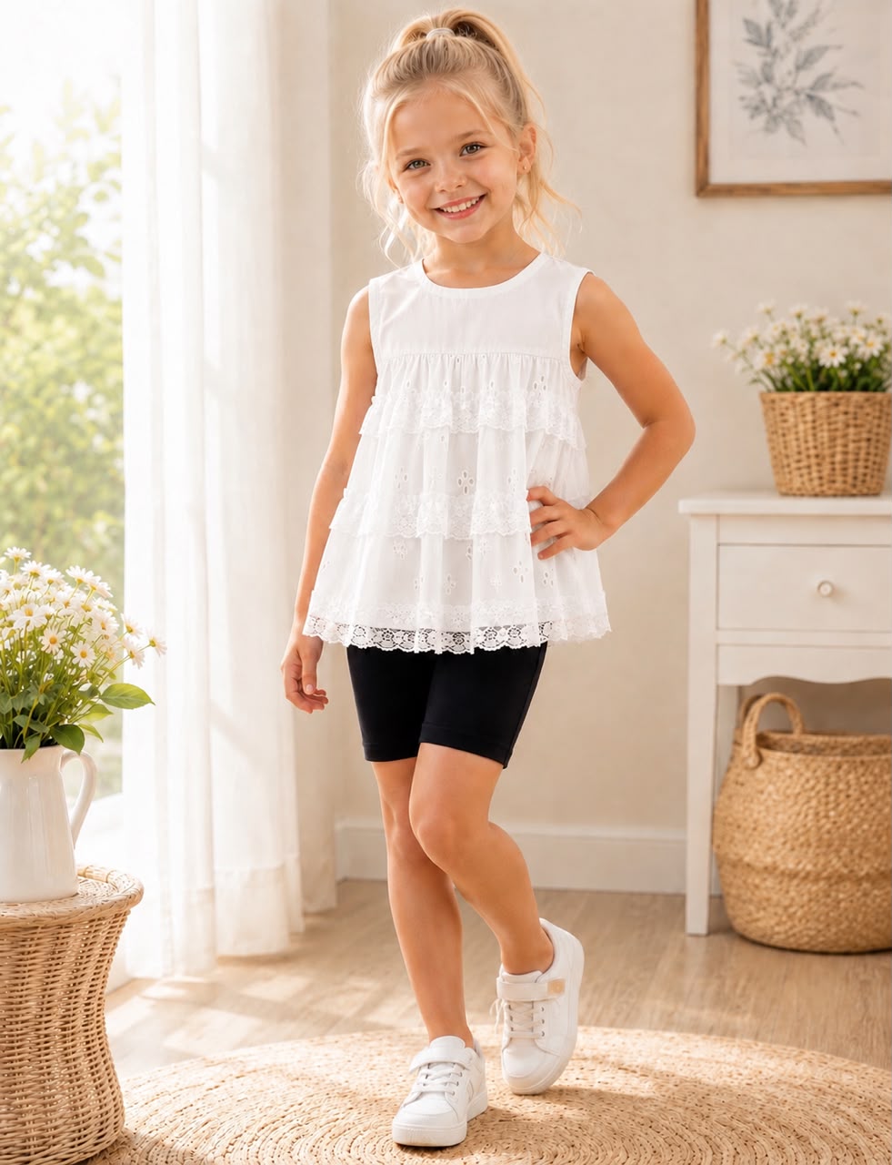 Girls Ruffle Set - White