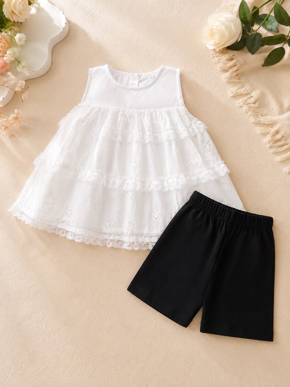 Girls Ruffle Set - White