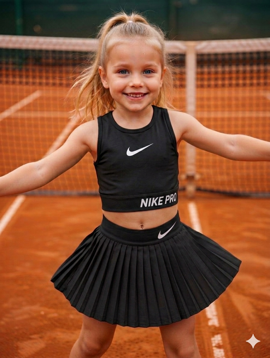 Girls Tennis Set Crop & Shorts - Black