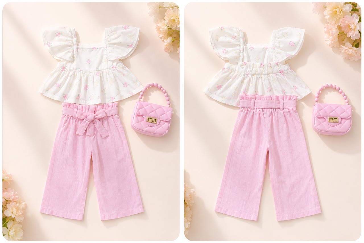 Girls Floral Casual Set - Pink (Bag included)