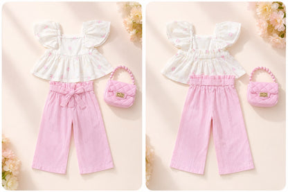 Girls Floral Casual Set - Pink (Bag included)