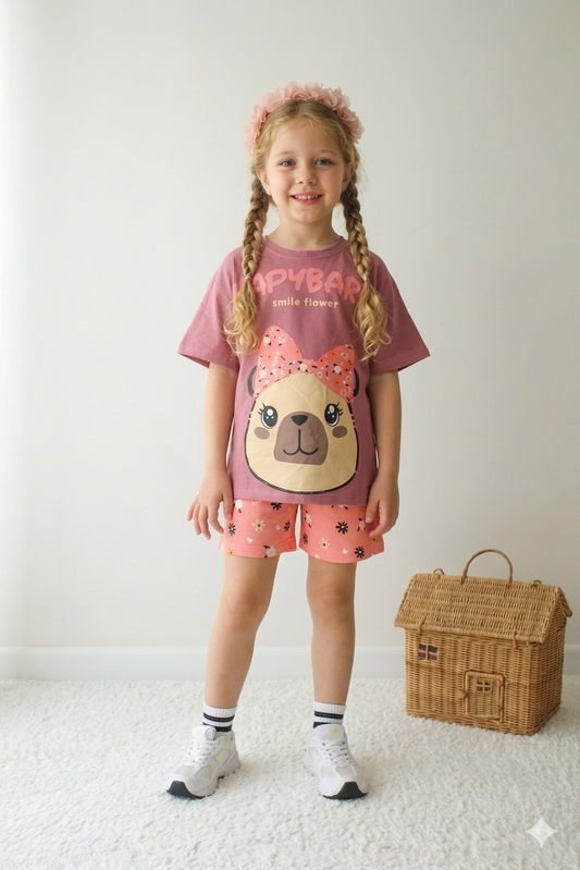 Girls Cotton Bear Pink Set