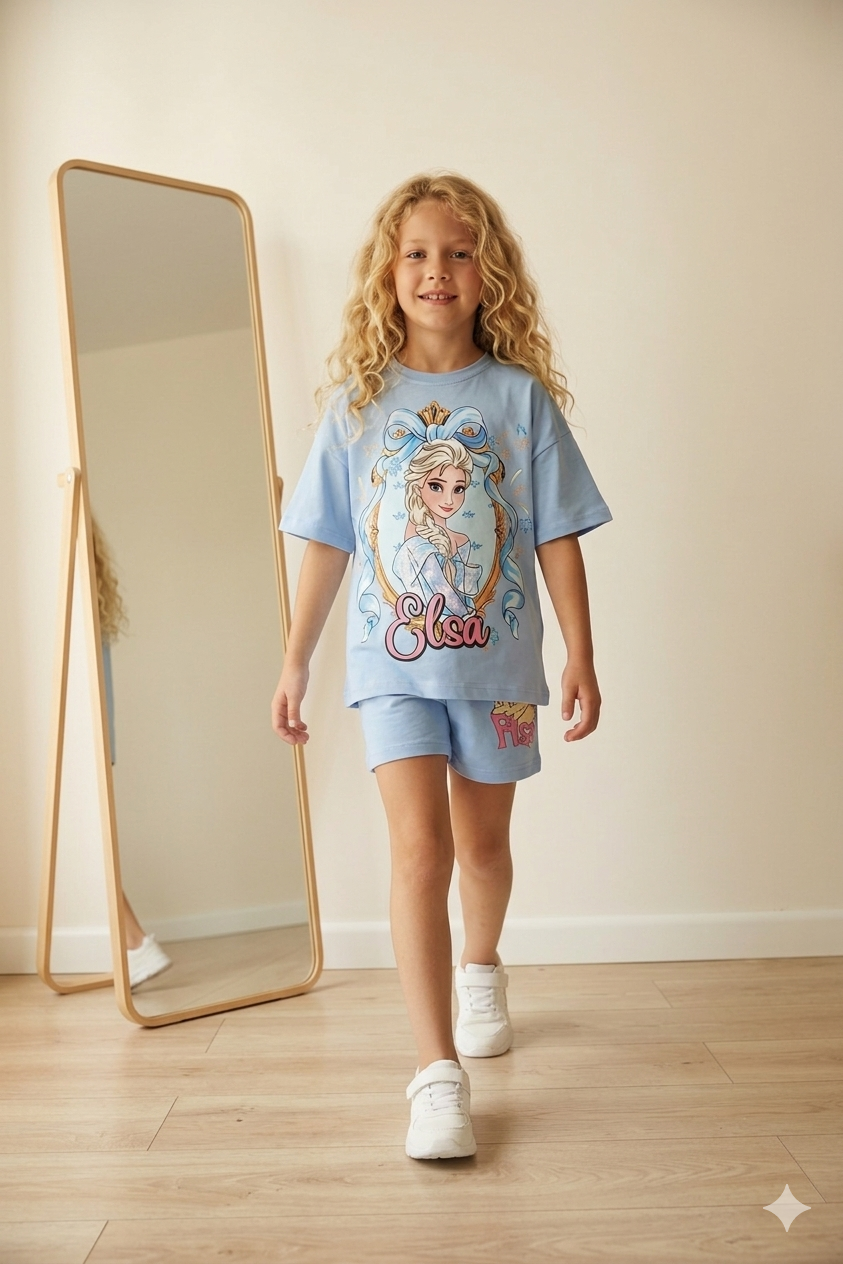 Girls ELSA Print Cotton Set - Blue