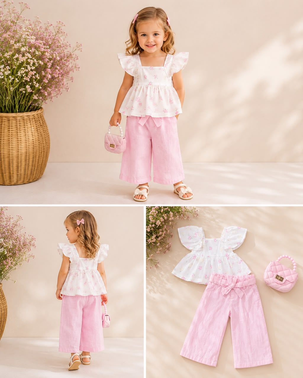 Girls Floral Casual Set - Pink (Bag included)