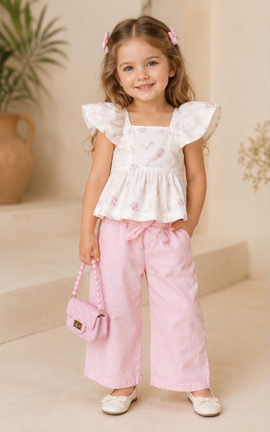 Girls Floral Casual Set - Pink (Bag included)