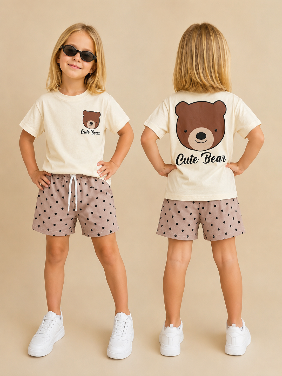 Girls Cotton Bear Print Set