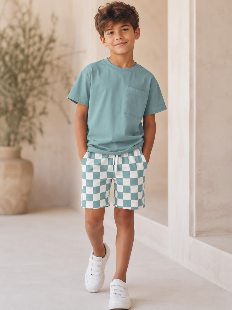 Boys Checkerboard Cotton Set