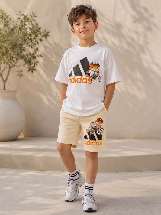 Boys “Adidas Print” White Cotton Set