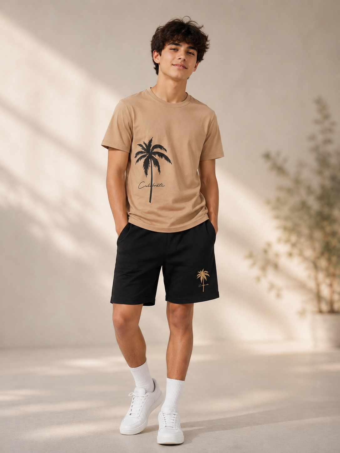 Boys beige Celebrate Palm Tree Set