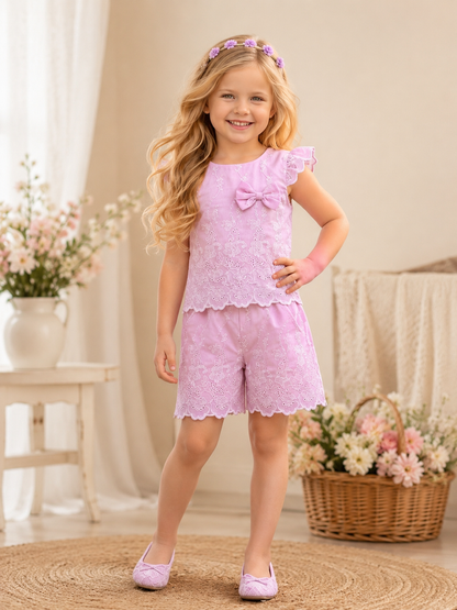 Girls Embroidered Pink Set