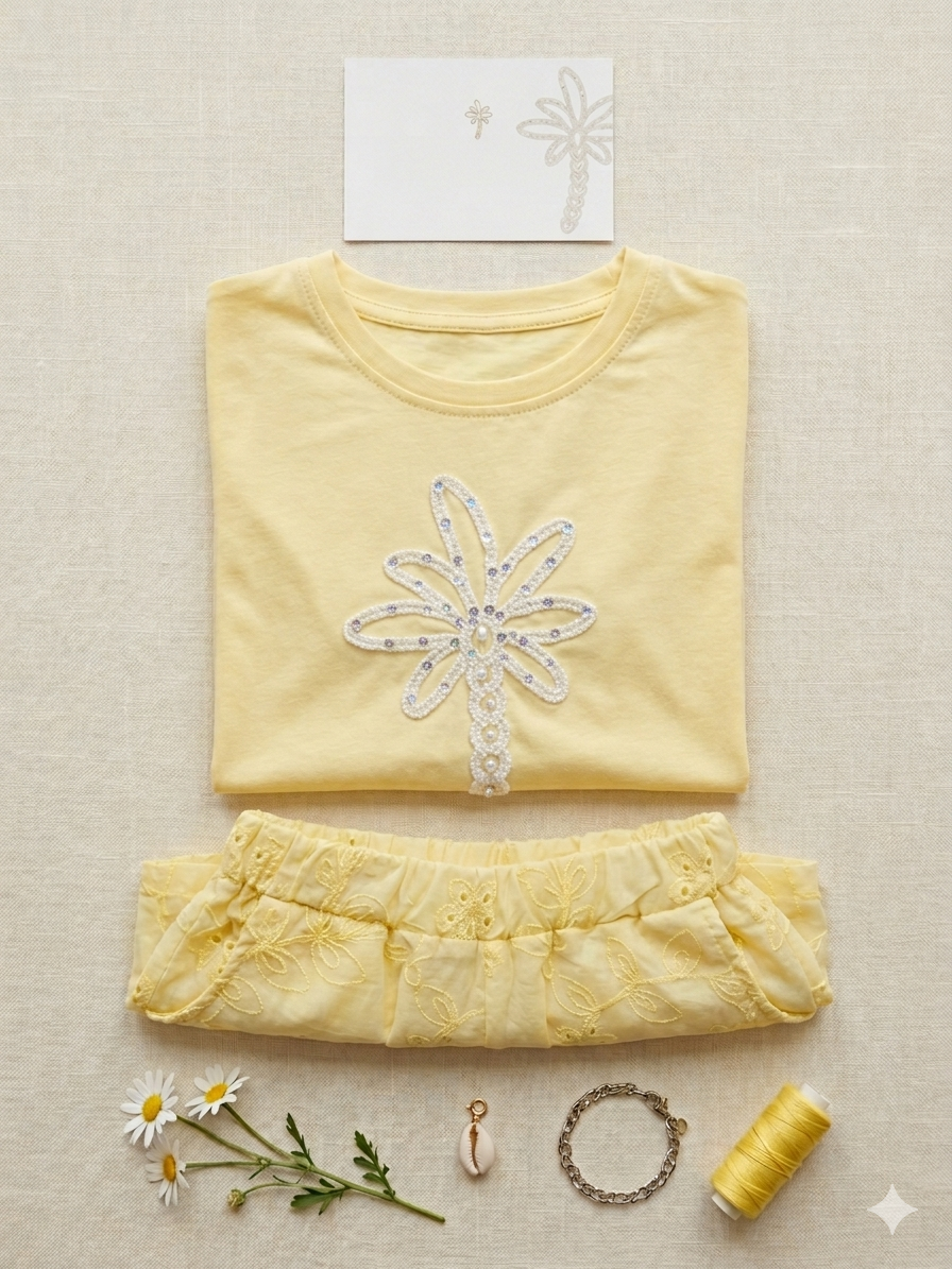 Girls Yellow Embroidered Set