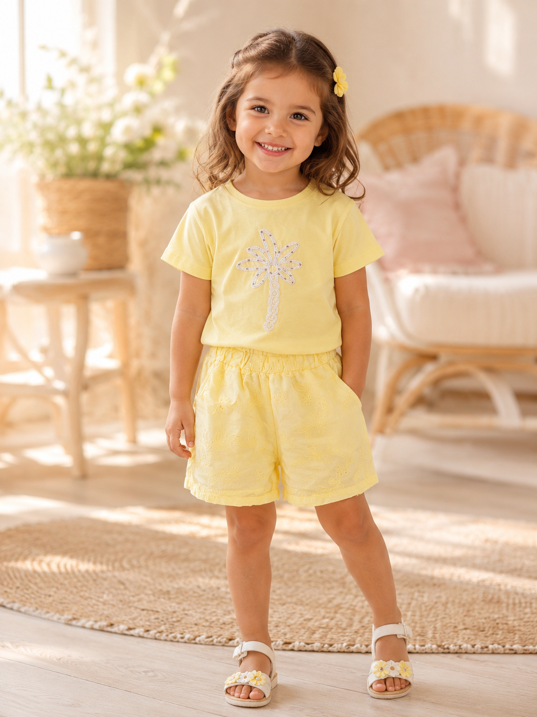 Girls Yellow Embroidered Set