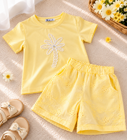 Girls Yellow Embroidered Set